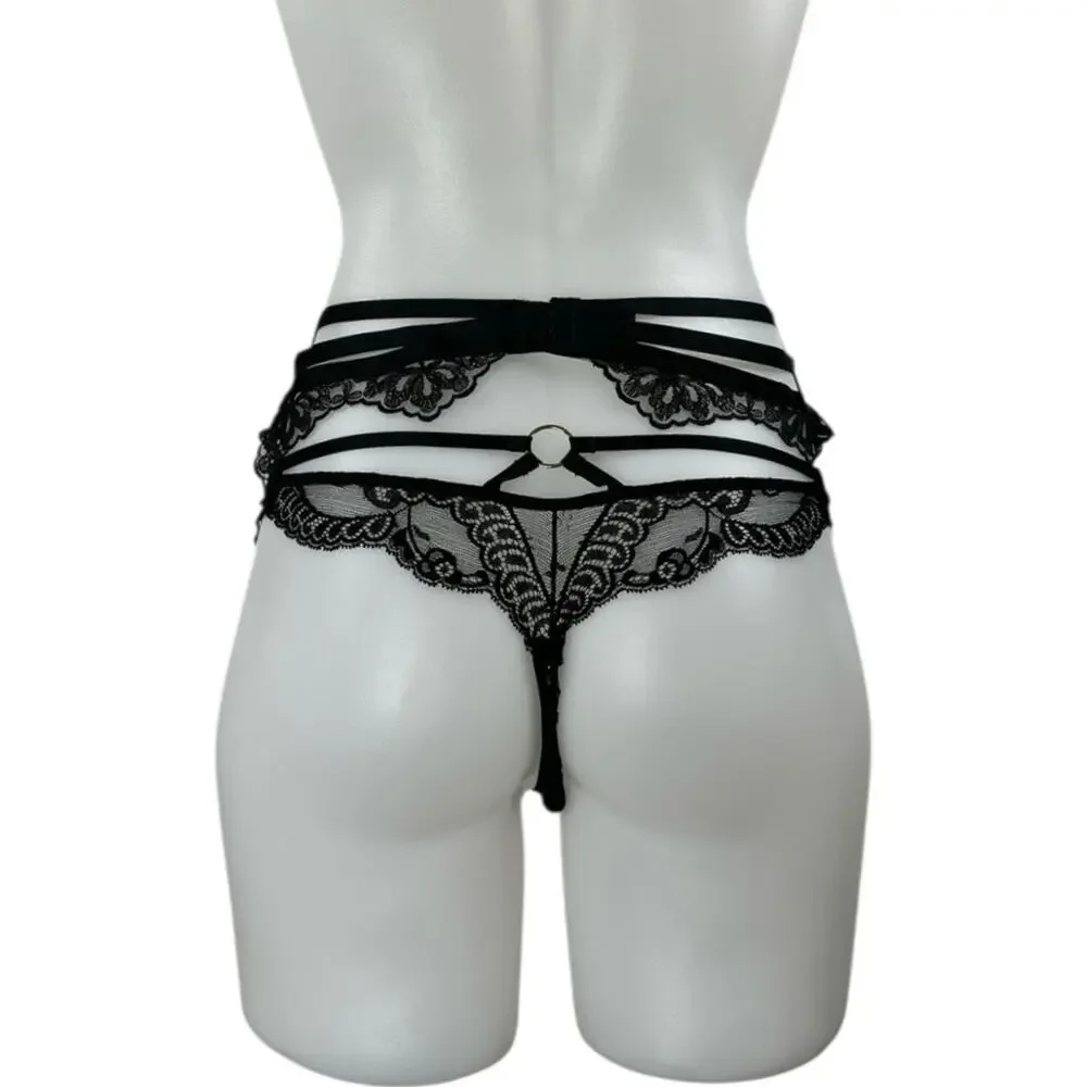 Aubade Women's Black Lace Sheer Corset Garter Belt Waist Cincher Lingerie Size S